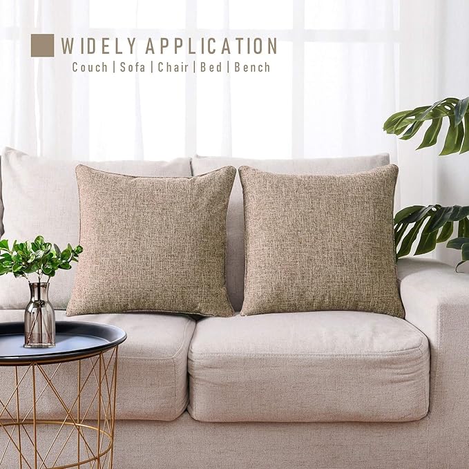 HPUK Pack of 2 Tan Throw Pillow Covers, 18x18 inch Accent Throw Pillows for Living Room, Bedroom, Dorm, Decorative Tan Pillow Covers for Couch, Sofa, Light Brown
