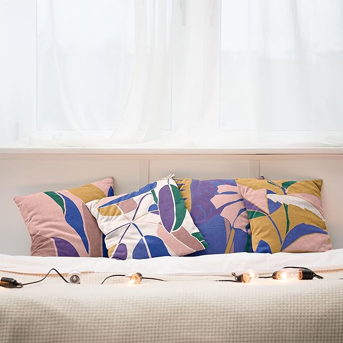 Ambesonne Exotic Throw Pillow Cushion Case Pack of 4, Tropical Themed Leaves Branches Monstera Plant Summer Vibes Pastel, Modern Accent Double-Sided Digital Printing, 18", Peach Blue Violet Mustard