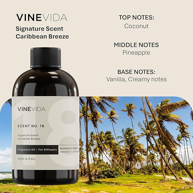 VINEVIDA Caribbean Breeze Fragrance Oil for Cold Air Diffusers - (16 Fl Oz) - Essential Oils for Diffuser Oil Refill & Air Freshener Room Spray
