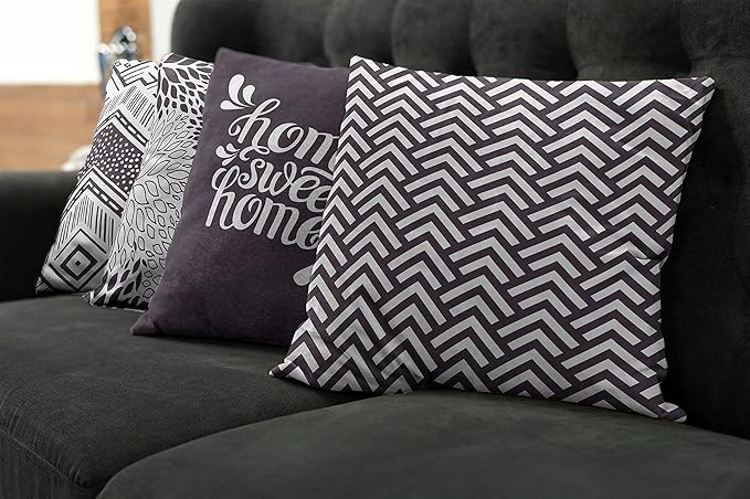 Ambesonne Geometric Throw Pillow Cushion Case Pack of 4, Home Phrase Minimal Zigzag Squama Dahlia Flower Petals Chevron Tribal, Modern Accent Double-Sided Digital Printing, 16", Dark Mauve and White