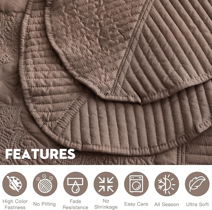 HZ & HY Oversized King Bedspread 138x122 Extra Wide, Quilted Coverlet Bedding Set, Lightweight Thin Comforter, Reversible, 5 Piece, 100% Microfiber, California/Alaskan King, Mocha