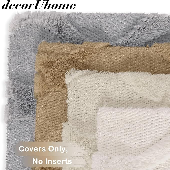 decorUhome Set of 4 Throw Pillow Covers 16x16 Inch, Neutral Decorative Soft Plush Faux Wool Couch Pillow Covers, Farmhouse Pillow Cases for Living Room Bed Sofa (Cream/Khaki)