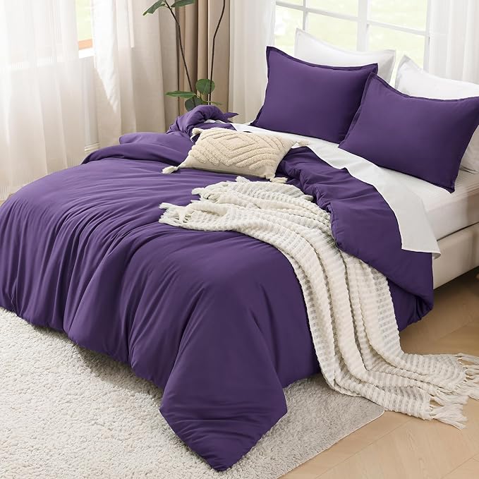 Litanika Purple Comforter Set Twin/Twin XL Size, 2 Pieces Lightweight Solid Bedding Comforter Set, All Season Fluffy Bed Set (66x90In Comforter & 1 Pillowcase)