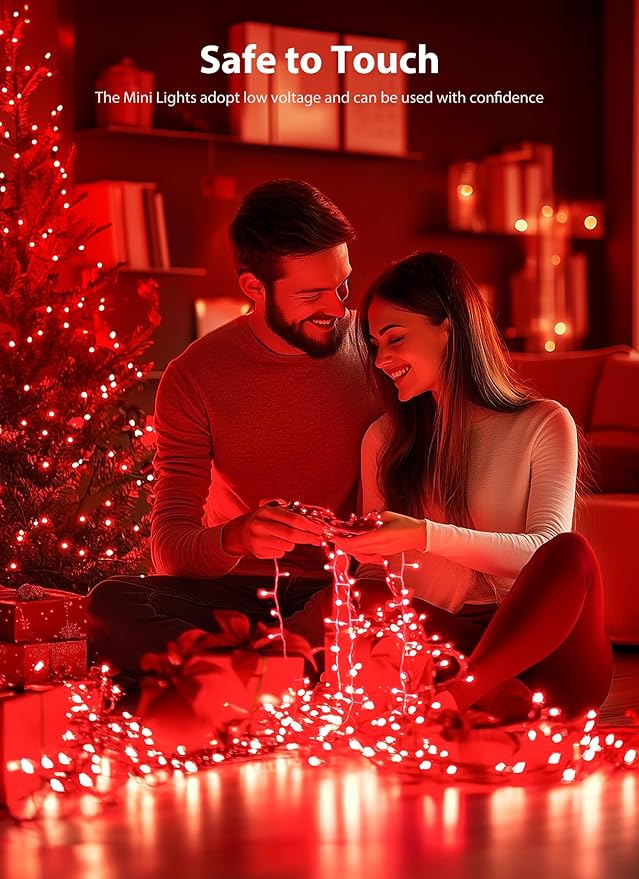 Red Christmas Mini Lights, 39Feet 100 LED Red String Lights with 8 Lighting Modes, Connectable Valentine's Lights for Indoor Outdoor Valentine's Day Garland Wreath Holiday Decoration, White Wire