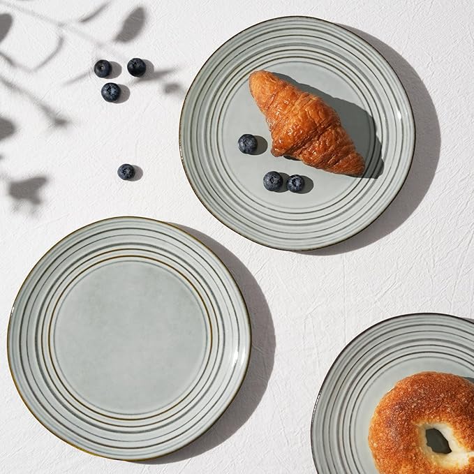 famiware Dinner Plates, 8 Inch Small Plate Set for 6, Dessert Appetizer Speckled Hand-made Ceramic Salad Plates, Microwave & Dishwasher Safe, Scratch Resistant, Twilight Series, Ashy Blue