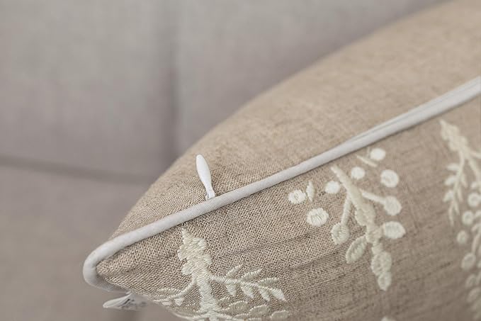 Chandni Paiseley Embroiderd Decorative Square Accent Throw Pillow Cover - Sofa, Chair, Couch, Bedroom, Living Room, Farmhouse Home Decor - 18x18 Inches-Natural