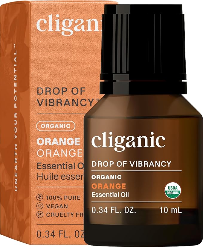 Cliganic Organic Sweet Orange Essential Oil, 10ml - 100% Pure Natural for Aromatherapy Diffuser | Non-GMO Verified (Packaging May Vary)
