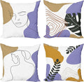 Ambesonne Minimal Throw Pillow Cushion Case Pack of 4, Modern Line Art Woman Portrait with Contemporary Leafy Geometric Details, Modern Accent Double-Sided Digital Printing, 18", Tan Amber Lavender