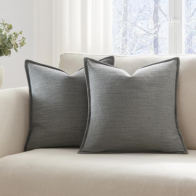 Meekio Set of 2 Mid Gray Pillow Covers 18 x 18 inches Flange Edge Pillow Covers Textured Throw Pillow Covers for Neutral Home Decor