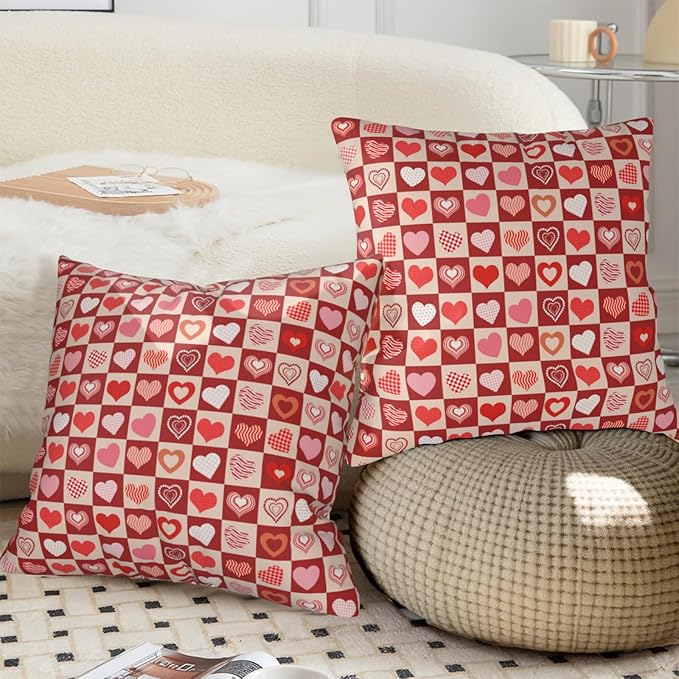 Red Valentines Day Pillow Cover - Pink Heart Love Throw Pillows Covers 16x16 Set of 2 Mother's Day Pillow Cases for Sofa Bedroom