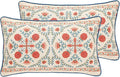 patdrea Designer Throw Pillow Covers Set of 2,Lumbar Brilliant Vintage Red Tropical Linen with Floral Pattern Pillow Cover,Decorative Rectangle Pillowcases Cushion for Bed Living Room,12"x20"