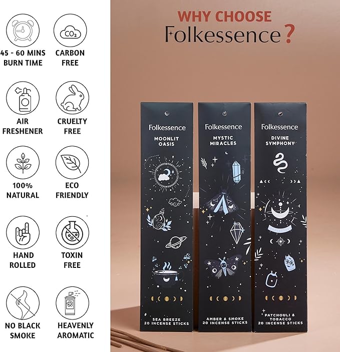 Folkulture Set of 6 Incense Sticks | 120 Organic Insence Sticks - Non Toxic Palo Santo & Sandalwood, Lavender, Patchouli, Rosemary Insence-Stick | 45 Min Burn Time, Blue Lotus Inscents-Sticks Gifts