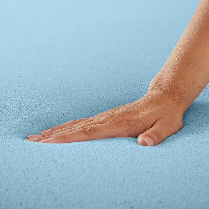 Amazon Basics Alternative Latex Queen Mattress Topper, Cooling Gel-Infused, CertiPUR-US Certified, 3 Inches, Blue