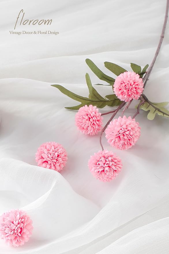 Floroom 5pcs Pink Faux Silk Mums Artificial Flowers, Bulk Fake Small Mini Chrysanthemums with Stems for DIY Blush Wedding Centerpieces Floral Arrangements Vase Fillers Home Decorations