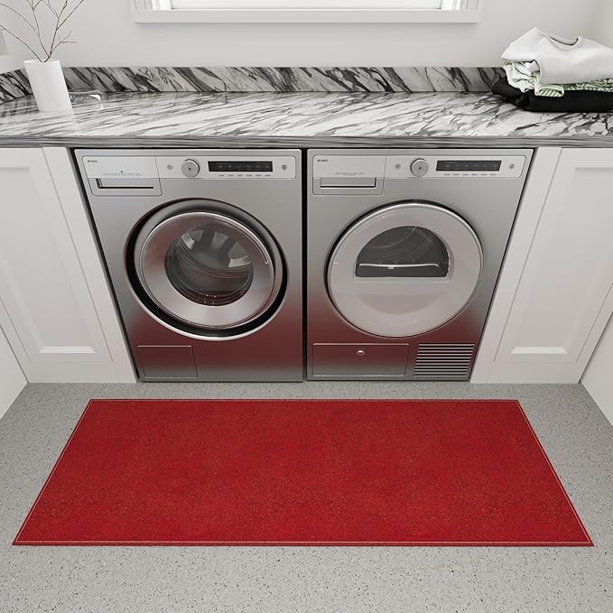 Ottomanson 2' x 6' Ultra-Thin Hallway Runner Rug - Durable Non-Slip Carpet for High-Traffic Areas - Fits Under Doors for Seamless Entry - Ideal for Kitchen, Entryway, Bedroom & Living Room, Red