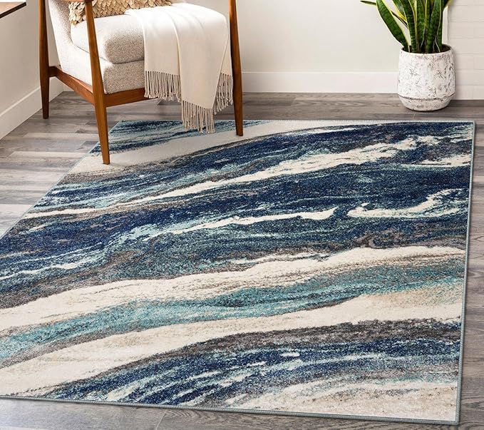 LUXE WEAVERS Lagos Collection 7983 Blue 8x10 Art Deco Area Rug