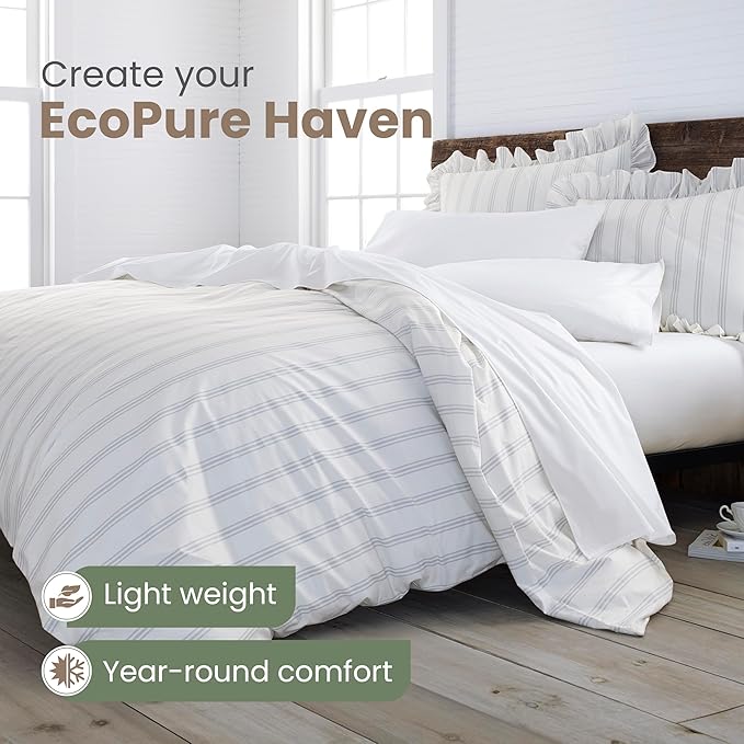 EcoPure Martex Comfort Wash 3-Piece Print Full/Queen Comforter Set – 100% Organic Cotton - All-Season - Breathable & Lightweight – Easy Care - Brooke