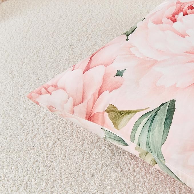 Pink Floral Throw Pillow Covers 18x18 Set of 2, Decorative Peony Flower Cushion Cases, Soft Holland Velvet Cushion Covers for Farmhouse Sofa Couch Bed Home Decor