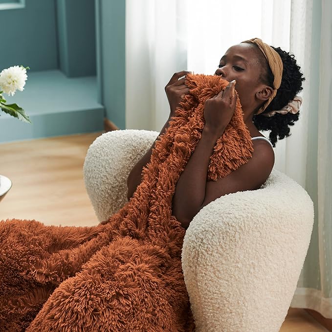 Bedsure GentleSoft Fuzzy Sherpa Faux Fur Twin Blanket Burnt Orange Cozy Gifts for Women Men, Soft Fleece Plush Warm Thick Blanket Twin Size for Bed, Room Dorm Essentials Orange Decor Gifts, 60x80