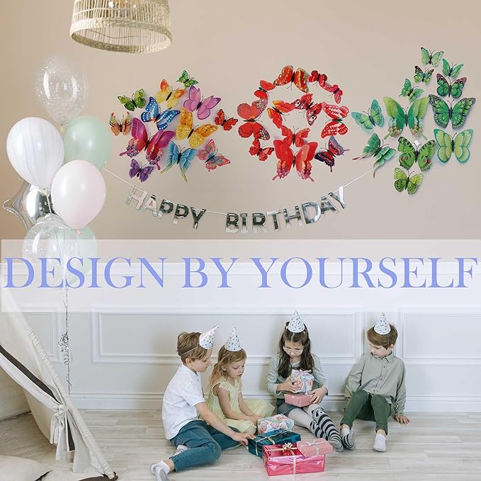 Butterfly Wall Decor 24/48 PCS, 3D Butterflies Stickers for Party Decorations with Magnets (Red, 24)