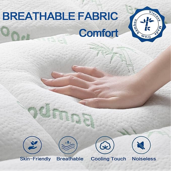 Mattress Topper Twin Size, Cooling Extra Thick Breathable Viscose Made from Bamboo Mattress pad, Soft Quilted Fitted Mattress Cover with 1000 GSM Down Alternative Fill (8-21”Deep Pocket)