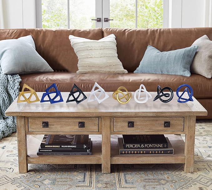 Gold Knot Statue Decor Gold Modern Geometric Sculpture Home Decor Unique Round Knick Knacks Shelves Decorative Abstract Cube Golden Centerpiece for Living Room Shelf Office Coffee Table Decoration