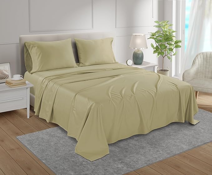 Egyptian Cotton Sheets King Size Sheets Deep Pocket Set, 800 Thread Count 4 Piece King Size Sheet & Pillowcase Sets Sateen Weave, Soft & Comfy Elasticated 15" Deep Pocket Breathable Bed Sheet- Seafoam