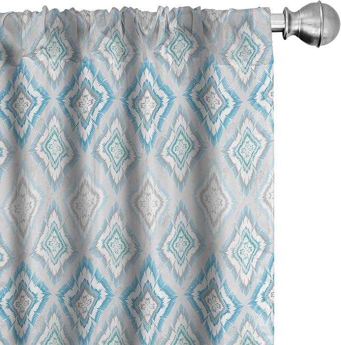Ambesonne Ikat Curtains, Pale Colored Geometric Aztec Pattern Traditional Peruvian Culture Elements, Window Treatments 2 Panel Set for Living Room Bedroom, Pair of - 28" x 95", Sky Blue Pale Grey