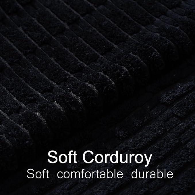 Corduroy Decorative Throw Pillow Covers 12x20 Inch Set of 2, Soft Striped Boho Couch Pillow Covers Modern Farmhouse Home Decor for Sofa Living Room Bed Neutral Black