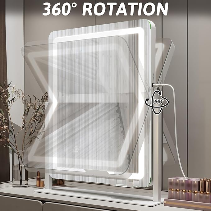 FENNIO Vanity Mirror with Lights 22 Inch- LED Lighted Makeup Mirror,Large Makeup Mirror with Lights,Touch Screen with 3-Color Lighting,Led Mirror Makeup,Dimmable(White)