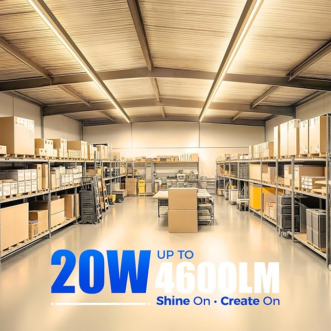 Barrina 6 Pack LED T5 Integrated Single Fixture, 4FT, 2200lm, 3000K (Warm White), 20W, Utility Shop Lights, Ceiling and Under Cabinet Light, ETL Listed, Grow Light with Built-in ON/Off Switch