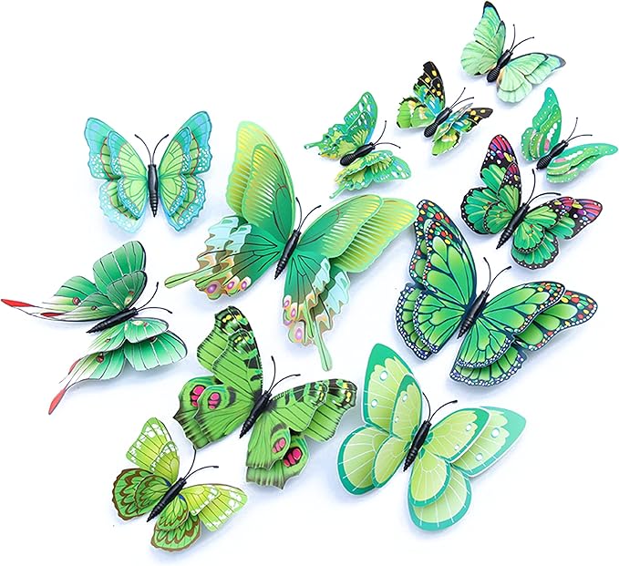 Butterfly Wall Decor 24/48 PCS, 3D Butterflies Stickers for Party Decorations with Magnets (Green, 24)