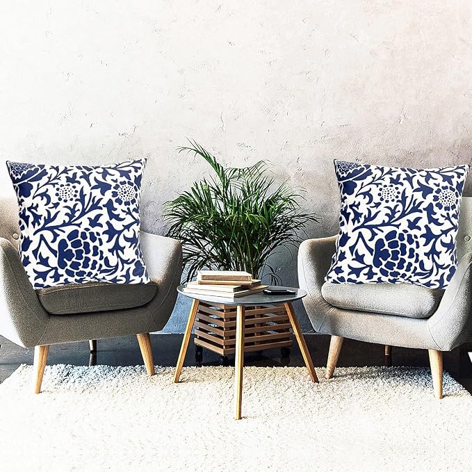 Decorative Throw Pillow Covers Set of 2 Blue Pillow Covers 20x20 inch Soft Short Plush Couch Pillow Case Floral Throw Pillows,Farmhouse Outdoor Pillow Covers for Sofa Bed Living Room Car