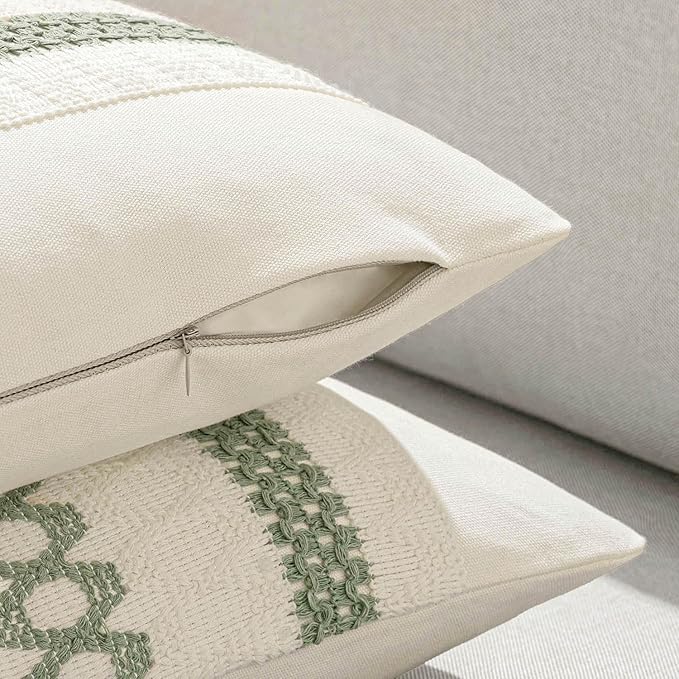 MIULEE Set of 2 Sage Green Boho Decorative Pillow Covers 20x20 Inch Farmhouse Rustic Couch Throw Pillows Modern Summer Cotton Cushion Covers Retro Cute Macrame Woven Home Decor for Bed Sofa Chair