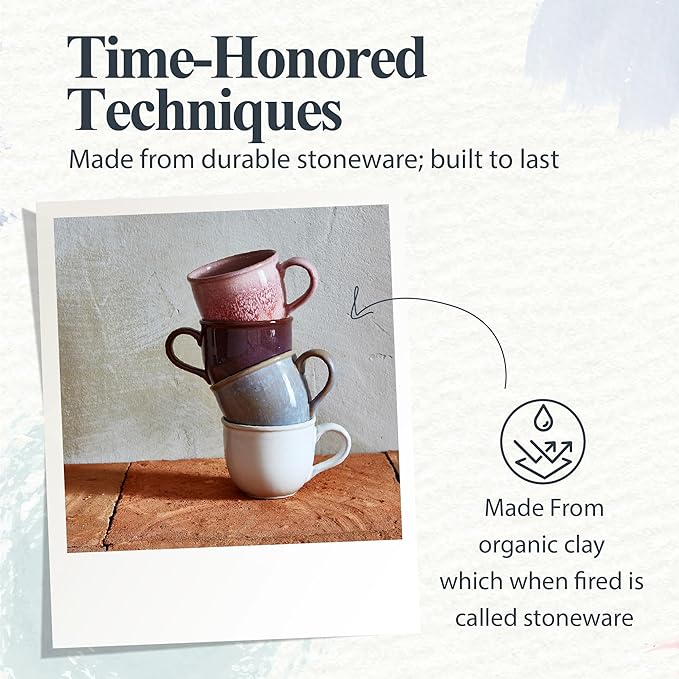 Portmeirion 12oz Minerals Mug, Rose Quartz (Set of 4) - Stoneware Coffee Cup with Reactive Glaze, Durable & Stylish Ceramic Mug - Microwave, Dishwasher, Oven Safe - Earthy Design for Cafe & Home