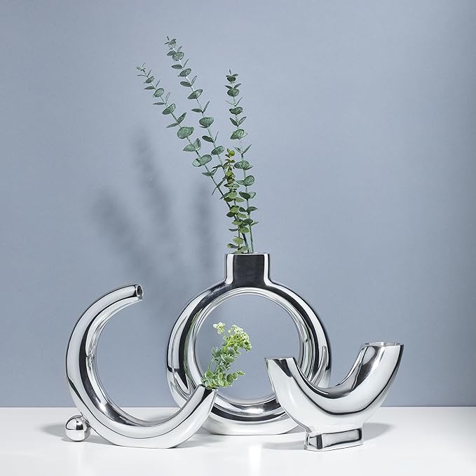 Nambé Solarium Full Moon Vase – Artistic Round Alloy Accent Piece for Home Décor, Modern Metal Sculpture for Floral Displays, Greenery, or Standalone Statement Centerpiece in Any Room