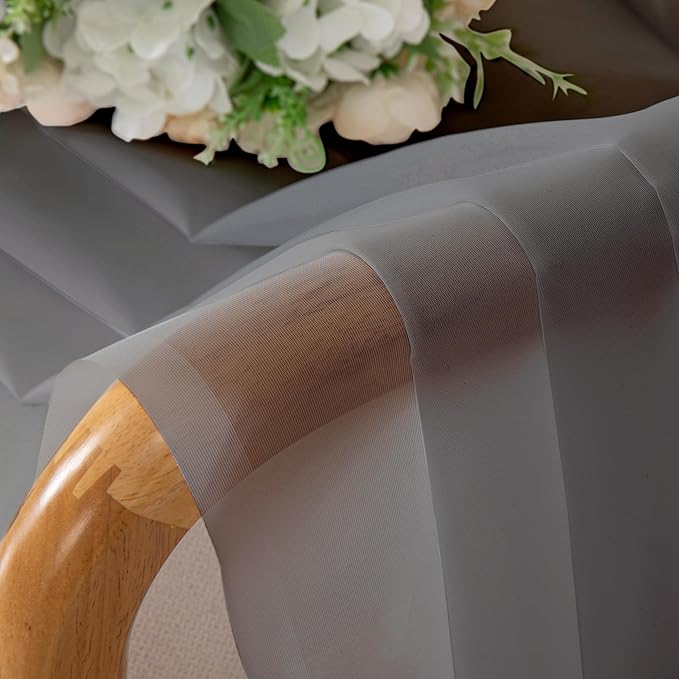 Chyhomenyc Sheer Window Curtains 63 inch Length 2 PCS- Rod Pocket Living Room Curtain Panels Voile Textured Soft and Lightweight Window Treatments for Bedroom Decor, 42W x 63L Inches, Charcoal Grey