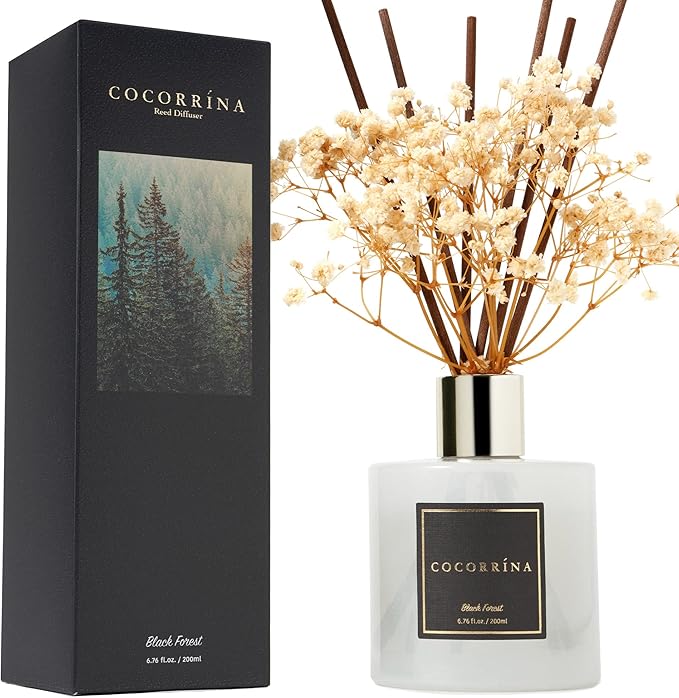 Cocorrína Reed Diffuser Sets, 6.7 fl oz. Black Forest Diffuser with Sticks Home Fragrance Reed Diffuser for Bathroom Shelf Decor