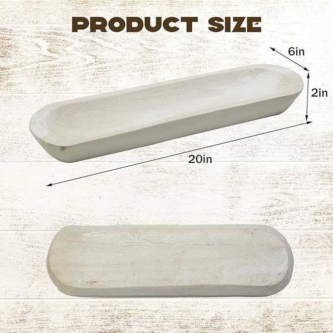 S-SNAIL-OO Decorative Bowl Vintage Wooden Dough Bowls Hand Carved, Farmhouse Country, Restaurant, Cafe Decoration, Place Bread, Fruit, Aromatherapy. (20x6x2in(White))