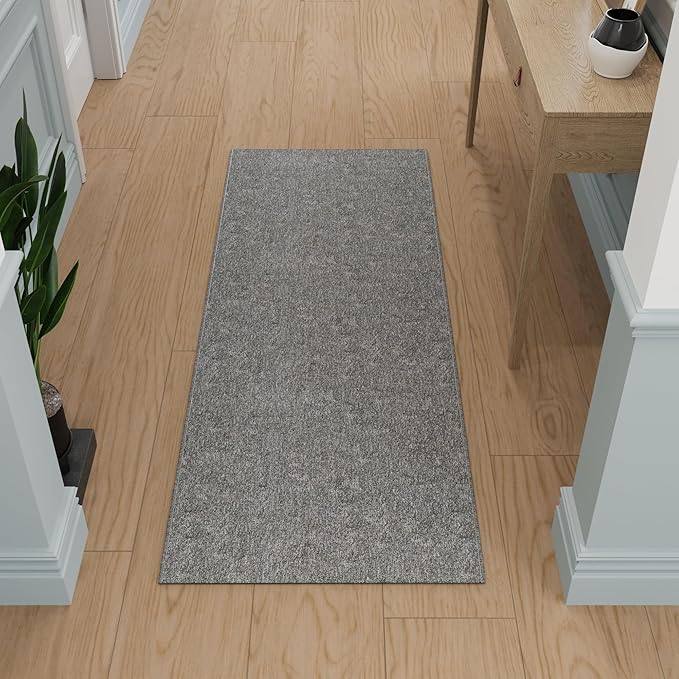 Ottomanson 2'7" x 6' Ultra-Thin Hallway Runner Rug - Durable Non-Slip Carpet for High-Traffic Areas - Fits Under Doors for Seamless Entry - Ideal for Kitchen, Entryway, Bedroom & Living Room, Gray