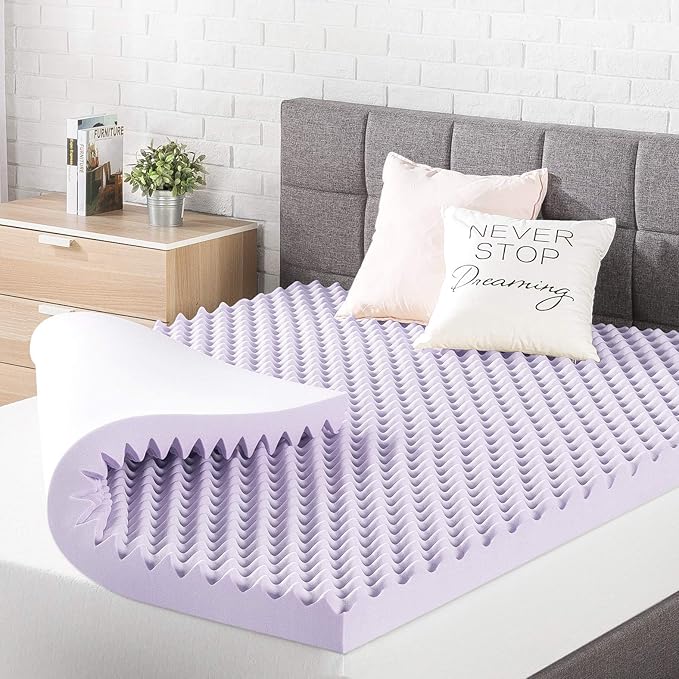 Best Price Mattress 3 Inch Egg Crate Memory Foam Mattress Topper with Soothing Lavender Infusion, CertiPUR-US Certified, Dorm Essentials, Queen