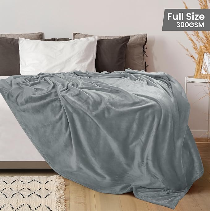 Utopia Bedding Fleece Blanket Full Size Ash Grey 300GSM Luxury Fuzzy Soft Anti-Static Microfiber Bed Blanket (90x84 Inch)