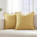 Meekio Set of 2 Mustard Yellow Pillow Covers 18x18, Linen Look Throw Pillow Covers with Flange Edge for Sofa Couch Living Décor