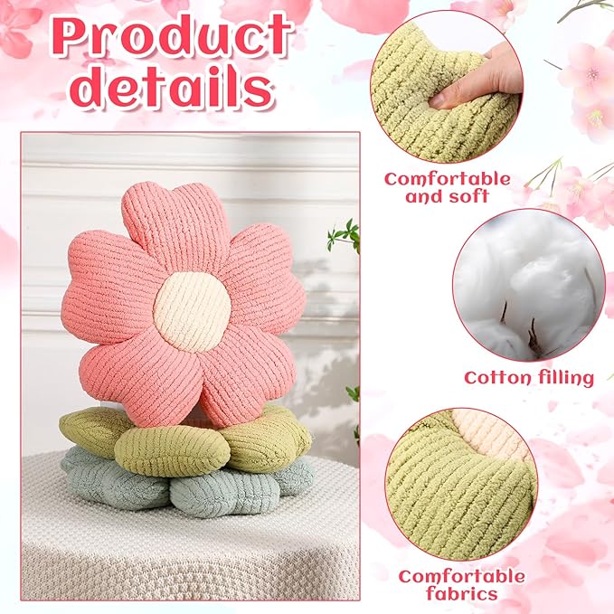 6 Pcs Flower Shaped Pillows Daisy Floor Throw Pillows 15 Inch Flower Seat Cushion for Reading Sofa Couch Bed Decor for Christmas Back to School Classroom(Bright Color)