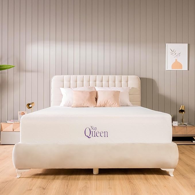 NapQueen 8 Inch Twin-XL Size Mattress, Cooling Gel Memory Foam Mattress, Bed in a Box, White