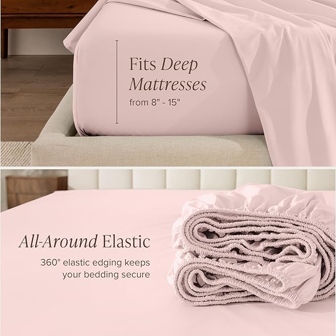 Bare Home 100% Organic Cotton Full Sheet Set - Crisp Percale Weave - Lightweight & Breathable - Bedding Sheets & Pillowcases (Full, Dusty Pink)