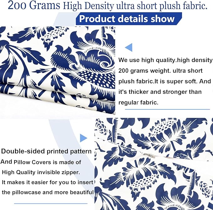 Decorative Throw Pillow Covers Set of 2 Blue Pillow Covers 18x18 inch Short Plush Square Pillows Cover Floral Throw Pillows,Farmhouse Outdoor Pillow Covers for Couch Sofa Bed Living Room