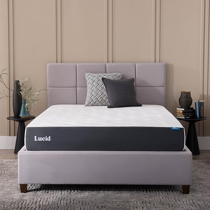 Lucid 10 Inch Memory Foam Mattress - Plush Feel - Infused with Refreshing Bamboo Charcoal and Cooling Gel - Bed in a Box - Temperature Regulating - Pressure Relief - Breathable - Queen Size