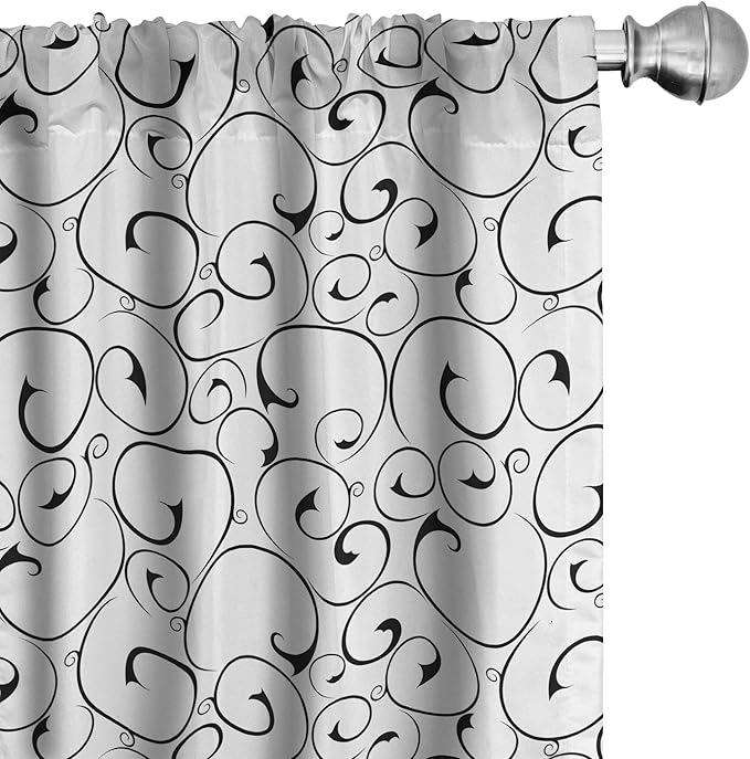 Ambesonne Black and White Window Curtains Pack of 2, Vintage Swirls Pattern with Monochrome Ornamental Old-Fashioned Design, Lightweight Set with Rod Pocket, 4 Panels of - 28" x 84", Black White