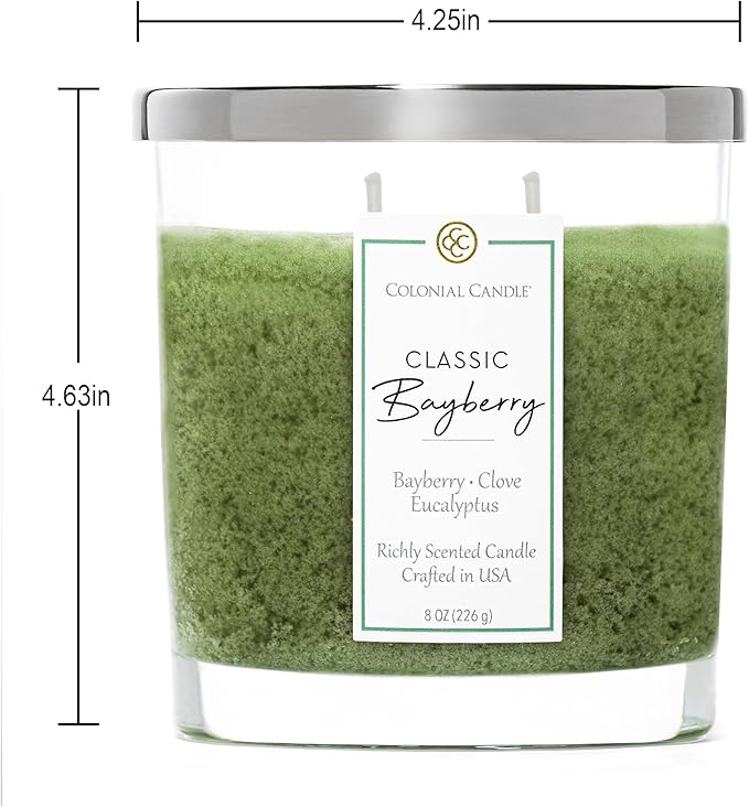 Colonial Candle Bayberry Scented Candle Jar, Highly Fragranced Candles for Home Scented, Mottled Wax Candle, 2 Wick, 8 oz - Made in The USA